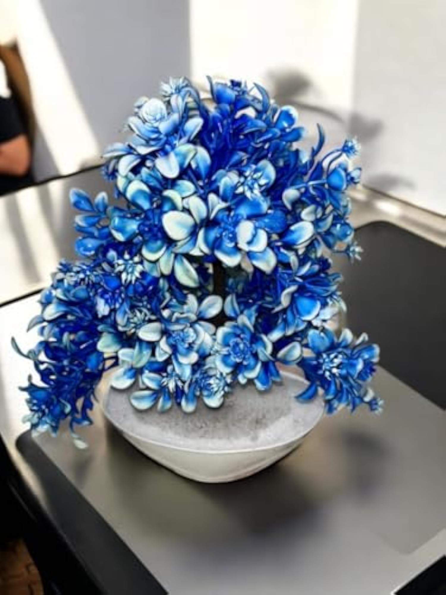 Artificial Bonsai Tree with Blue and White Flowers